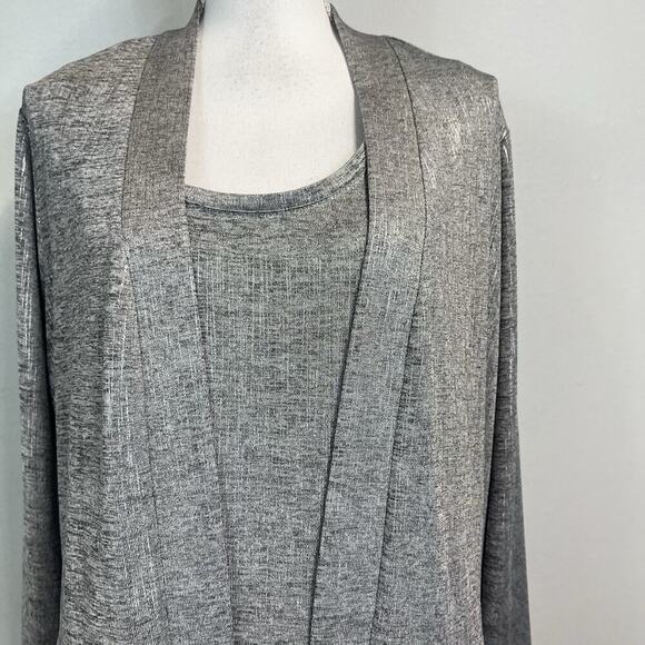 Susan Graver Cardigan Jacket & Tank Set size Extra Large Silver Gray Stretch - Picture 5 of 10